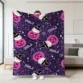 Halloween Kuscheldecke mit Geister und Kürbis Print, weiche gemütliche Sofadecke für Herbst. - 25 / 70x100