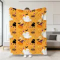 Halloween Plueschdecke mit suessen Geist Kuerbis und Totenkopf Print, weiche Kuscheldecke - 28 / 70x100