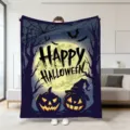 Halloween Plueschdecke mit kuerbis und mond motiv, kuschelige sofadecke fuer herbst deko. - 39 / 70x100