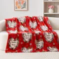 Coperta in peluche rossa con motivo a cuore floreale, morbida coperta per divano e regalo. - 2