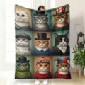 Cute cat retro portraits flannel throw blanket for sofa, warm pet nap bed blanket. - 70×100cm / MT4896