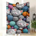 Cute grey cat flannel blanket for sofa, cozy animal print throw for office nap and home bed. - 70×100cm / MT4897
