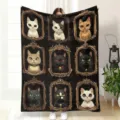 Cute cat flannel blanket vintage photo frame design soft warm throw blanket for sofa office nap - 70×100cm / MT4899