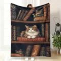 Cozy cat bookshelf flannel throw blanket, cute pet cat pattern sofa blanket for office nap. - 70×100cm / MT4902