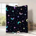 Coperta in flanella con stampa cielo stellato da sogno, stelle e lune colorate, copridivano. - Stile 12