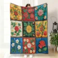 Vintage floral flannel blanket with 3D tile print, cozy sofa throw for home decor. - 70x100cm 230gsm / MT6061