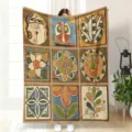 Vintage floral flannel blanket with 3D hand-painted botanical art design for sofa nap. - MT6066