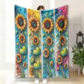 Vintage floral flannel blanket with 3D sunflower pattern for cozy home sofa decor. - 150x200cm 280gsm / MT6073