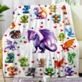 Detailed view of cute cartoon dragon print on soft flannel fleece blanket, cozy texture. - 11
