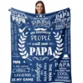 Blue flannel blanket with Papa theme print, cozy gift for father, soft fleece blanket for dad. - 7 / 75x100cm