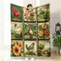 Retro floral flannel blanket rustic rooster pattern soft cozy sofa throw blanket for home decor - 70x100cm 230gsm / MT6062