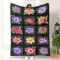 Vintage floral flannel blanket with hand-painted botanical grid design for cozy sofa nap. - 70x100cm 230gsm / MT6063