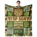 Custom flannel blanket with camo border and son inspirational text, cozy throw for gift. - 10 / 75x100cm