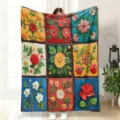 Retro floral flannel blanket vintage 3D flower throw blanket for sofa bed nap 1pc - MT6067