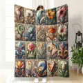 Vintage floral flannel blanket with 3D hand-painted botanical art for cozy sofa nap time. - MT6069