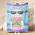 Morbida coperta in flanella di alpaca con occhiali da sole e cactus, calda per ufficio. - Stile 15