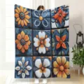 Vintage floral flannel blanket 3D hand painted flower throw blanket for sofa nap use cozy decor - MT6071