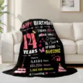 14th birthday fleece blanket for girls, cozy flannel throw blanket, fun milestone gift. - 14th Birthday Theme / 70x100cm 230gsm