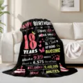 18th Birthday Blanket Flannel Throw Soft Cozy Birthday Gift for Girls Women 18 Years Old Decor - 18th Birthday Theme / 70x100cm 230gsm