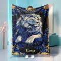 Luxury zodiac Leo flannel blanket with stunning blue lion design, soft warm starry throw. - 70x100cm 230gsm / Leo