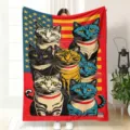 Cozy flannel throw blanket featuring cute cartoon cats and American flag design for sofa bed. - 70×100cm / MT4912