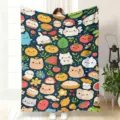 Cute Cartoon Cat Food Print Flannel Blanket Soft Warm Sofa Bed Throw Nap Blanket - 70×100cm / MT4916
