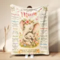 Custom Mother's Day flannel blanket with cute elephant illustration and sweet quotes for mom. - Style 11