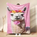 Coperta in flanella rosa alpaca con simpatico motivo lama morbida calda per ufficio e casa - Modello 4
