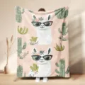 Morbida coperta in pile con alpaca e cactus, plaid caldo e grazioso per divano letto ufficio. - Modello 5