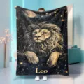 Leo Zodiac Constellation Flannel Blanket, Black and Gold Lion Pattern Variant Sleep Nap. - 70x100cm 230gsm / Leo