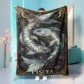 Celestial Pisces constellation fleece blanket featuring luxury gold and dark starry night design. - 70x100cm 230gsm / Pisces
