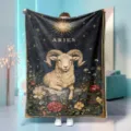 Aries constellation flannel throw blanket with celestial star and vintage floral ram design. - 70x100cm 230gsm / Aries