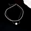 Doppelreihige Perlen und Silberketten Halskette, minimalistischer Schmuck für Frauen - Halskette - Silber