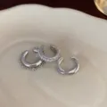 Silbernes geometrisches Ohrklemmen-Set, minimalistische Zirkon Ohrringe ohne Piercing. - Silber Quaste 3-Teiliges Set / Silber