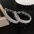Orecchini a cerchio in strass argento con ciondolo lettera in metallo gioielli da donna. - Foglia in Zirconia Colore Argento