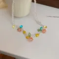 Sweet floral beaded necklace for women, stylish transparent crystal clavicle chain jewelry. - Colorful Flower and Leaf Style 15