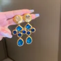 Retro blaue Strass Gold Ohrringe geometrische Kristall Statement Ohrhänger elegante Damen - Blau