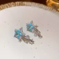Silberfarbene blaue Zirkon Stern Meteor Quaste Ohrringe, elegante geometrische Ohrstecker Damen. - Meteor-Quasten-Stil (HE9713) / Blau - Silber