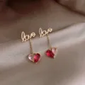Gold Plated Zircon Love Tassels Earrings Teardrop Crystal Studs Elegant Fashion Jewelry - Love Heart Tassel Style (HE14118)