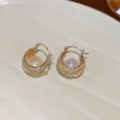 Gold Rhinestone Pearl Hoop Earrings, Elegant Multi-Layer Metal Jewelry Variant Design - No 22 Gold Plated Gold