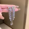 Crystal Tassel Earrings Sparkly Rhinestone Butterfly Long Dangle Earrings for Women - Silver Rhinestone Tassel (12#) / Silver