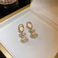 Gold hoop earrings with cute transparent iridescent bear pendants, sweet style fashion jewelry. - Golden Bear Style (37#)