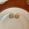 French vintage flower pearl hoop earrings, sweet aesthetic gold earrings for autumn and winter. - No 11 Gold Plated Gold