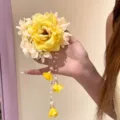 Sweet yellow fabric flower hair clip with pearl tassel, fresh duckbill clip for women. - Alligator Clip (18) / Yellow
