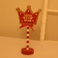 Houten kerst tafelbord lamp LED rood wit kroon vorm feestelijke kamer decoratie ornament - Kroon