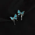 Blue enamel melting butterfly ear clips unique sweet cool style silver tone earrings detail - Lava Blue Butterfly Style