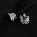 Silver multi strand wire wrap clip on earrings non pierced sweet cool style jewelry 1 pair - Winding Style