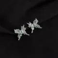 Chic butterfly clip-on earrings with green resin and sparkling rhinestones for women. - Rhinestone Liquid Butterfly Style
