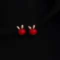 Elegante weinrote Emaillierte Hasen Ohrclips mit Perle, schicker vergoldeter Damenschmuck. - Kleine Kaninchen Stil (E463) / Weinrot Kaninchen Moskito-Spulen-Clip