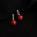 Rote Perle Ohrclips ohne Ohrlöcher Retro Stil Vintage Schmuck elegante Damen Accessoires - Roter Achat Anhänger Stil (E463) / Weinrot 10mm Roter Achat Anhänger Moskito-Spulen-Clip